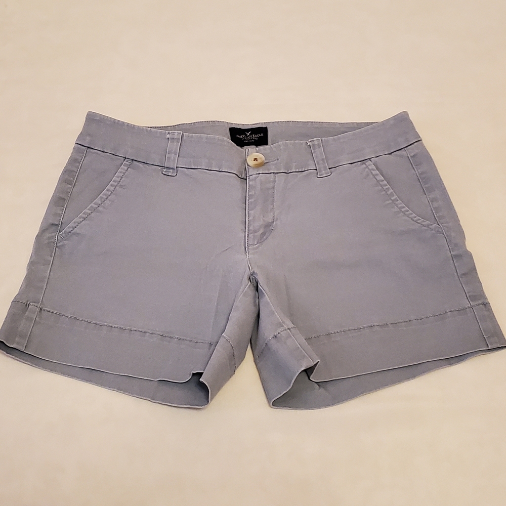American Eagle 4 Vintage Y2K Grayish Blue Stretch Midi Shorts